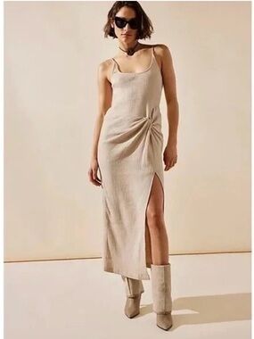 Free People Dress Endless Summer Beachy Coastal Gauze Midi Stone Cold Ivory L